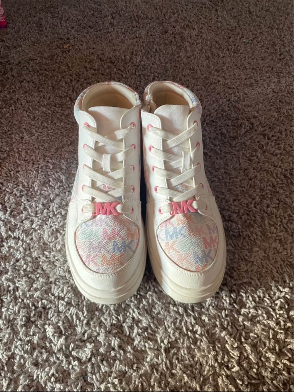Michael Kors Cream High-Top Sneakers with Pastel MK Logo